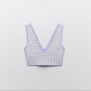 Zara Purple and White Checkered Crop Top